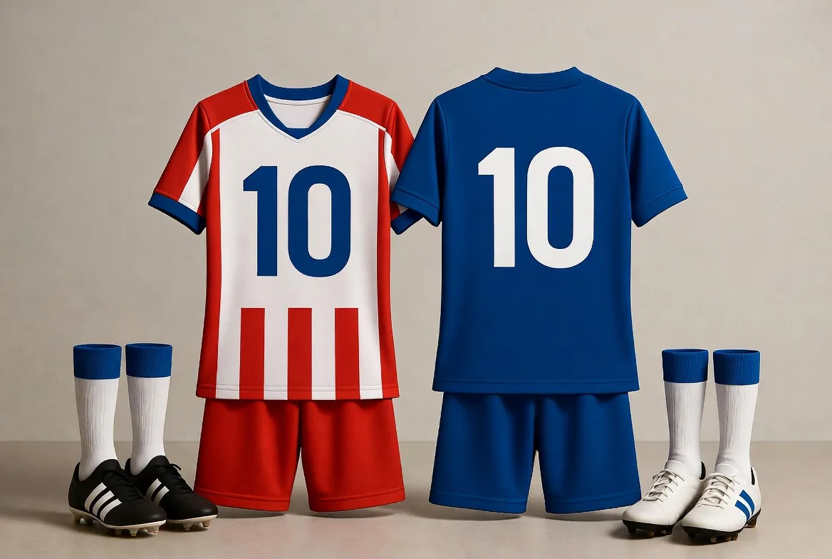 Red and blue custom soccer kit